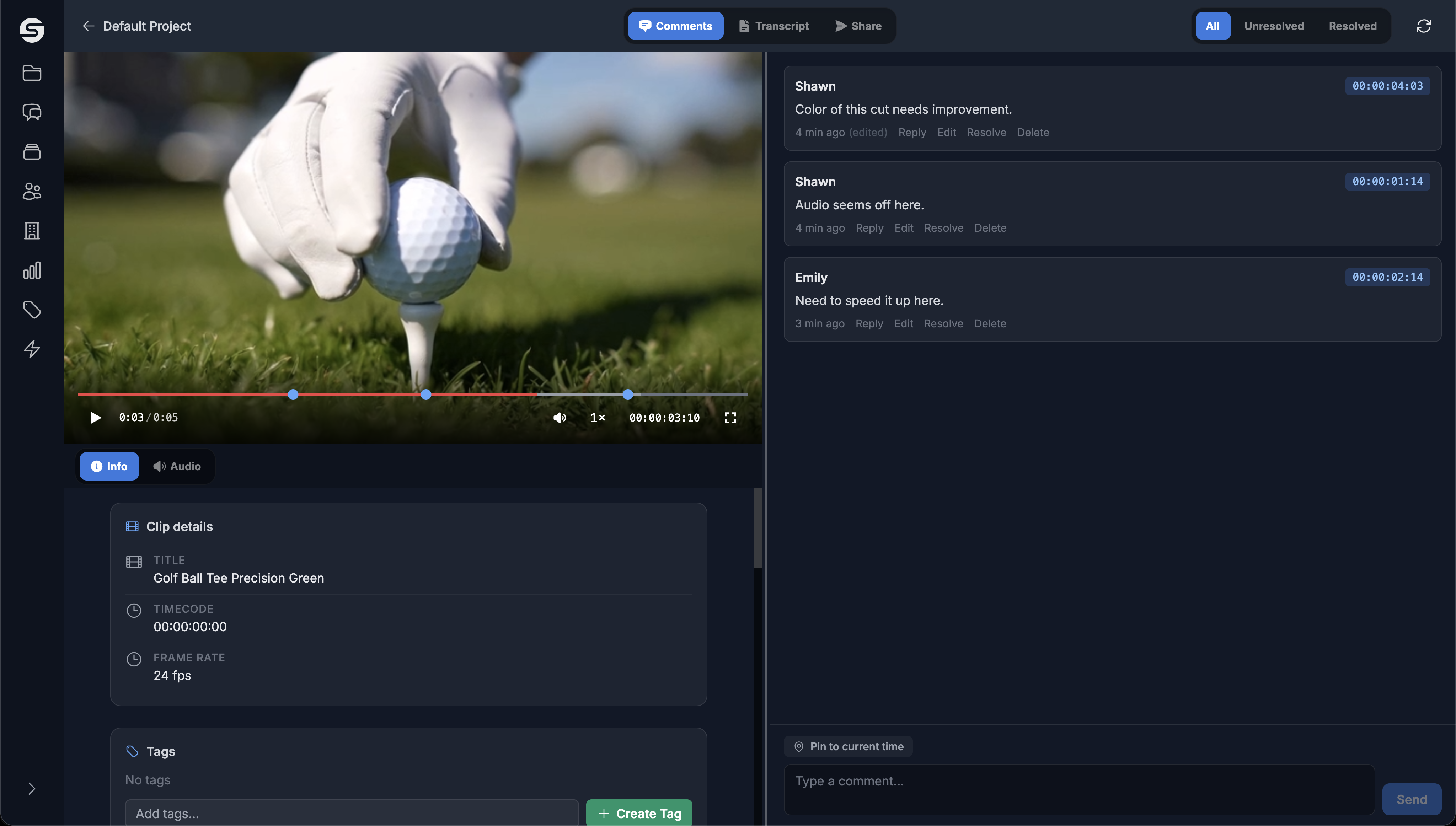 Spire Studio timeline comments and review threads